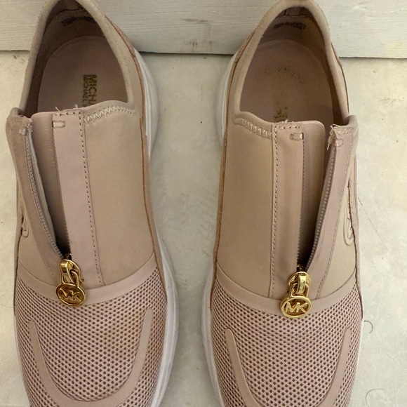 Michael Kors Shoes - Michael Kors Beige Slip-On Sneakers with Gold Zipper